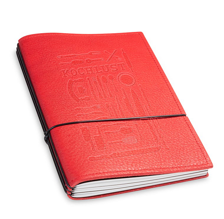A5 3er cookbook leather nature red, 3 inlays (L20)