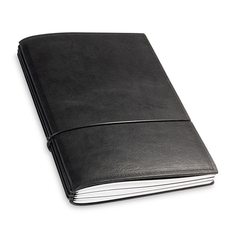 A5 3er notebook nature leather black, 3 inlays (L40)