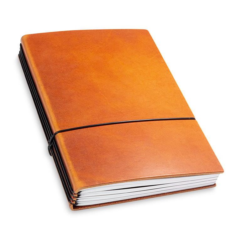 A5 4er notebook leather nature with weekly calendar 2024, brandy (L50)