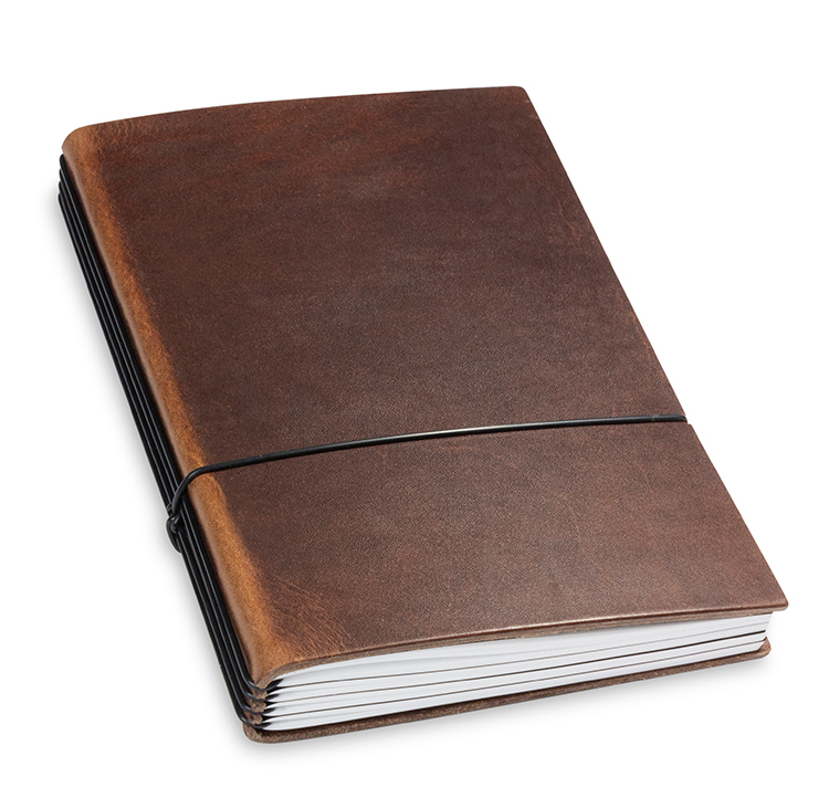 A5 4er notebook nature leather dark brown, 4 inlays (L60)