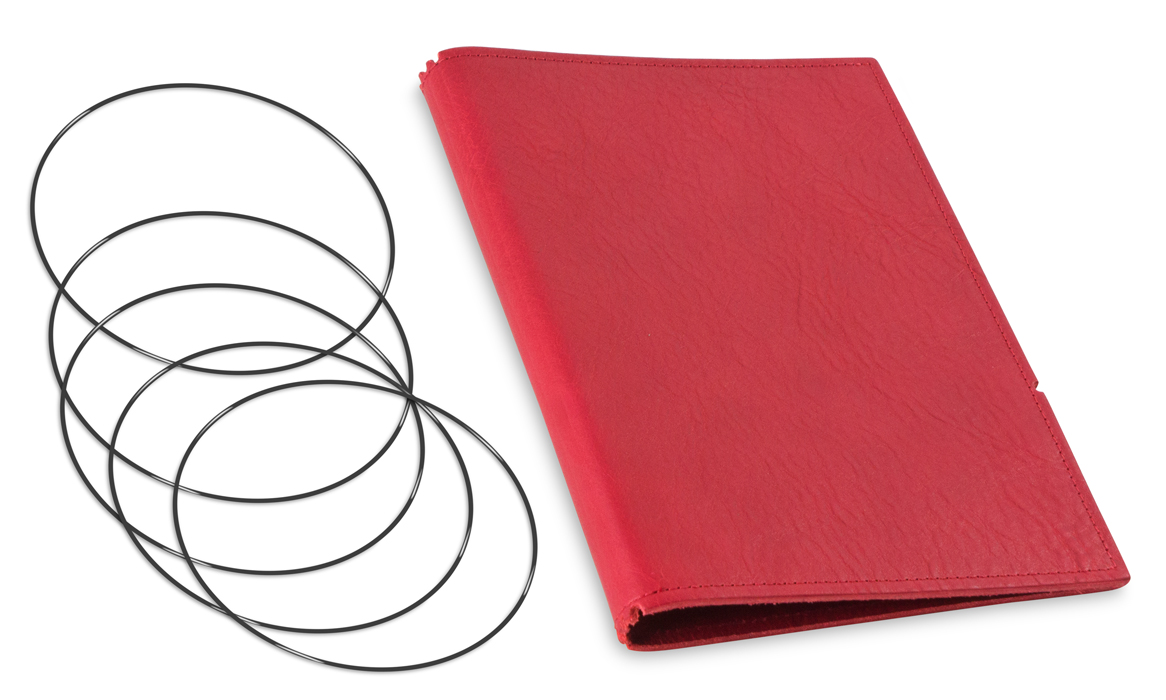 A5 Cover for 4 inlays, leather nature red incl. ElastiXs (L20)