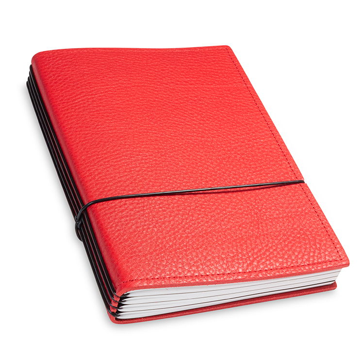 A5 4er notebook nature leather red, 4 inlays (L20)