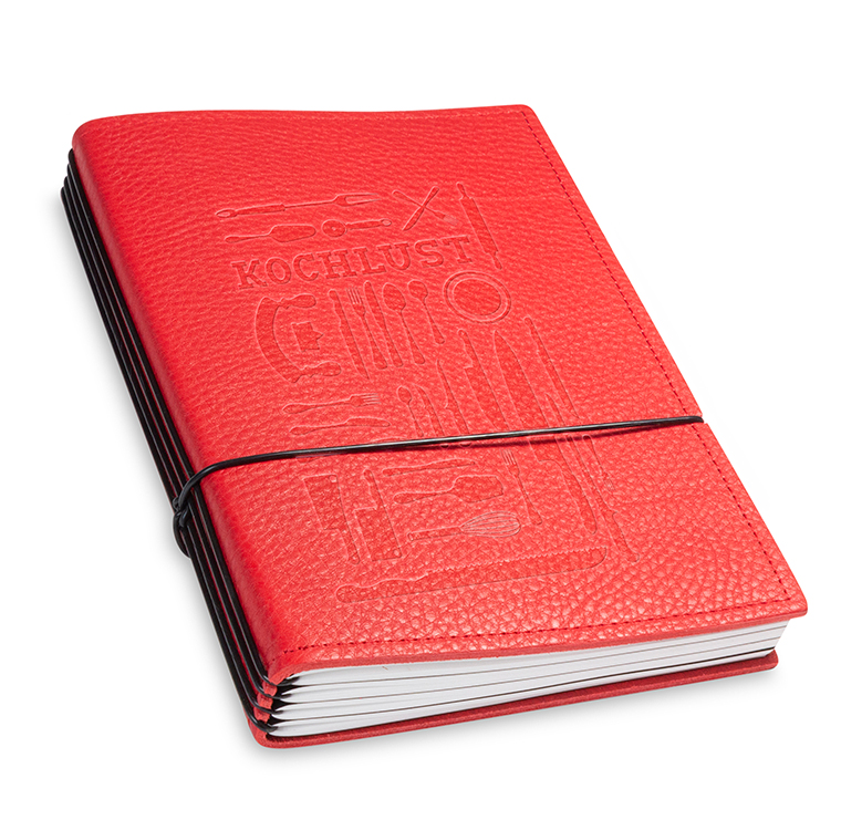 A5 4er cookbook leather nature red, 4 inlays (L20)