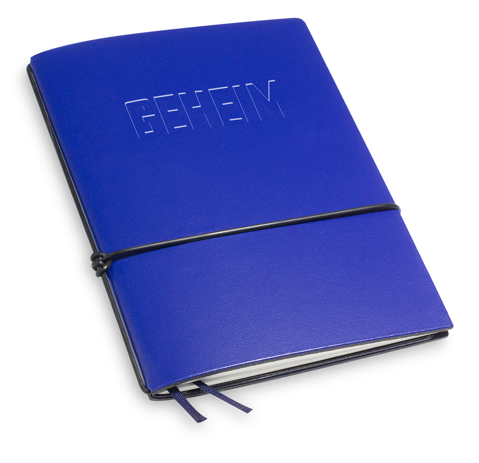 "GEHEIM" A6 1er notebook Lefa blue with branding (L280)