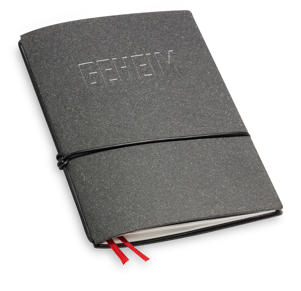 "GEHEIM" A6 1er notebook Lefa graphite with branding (L180)