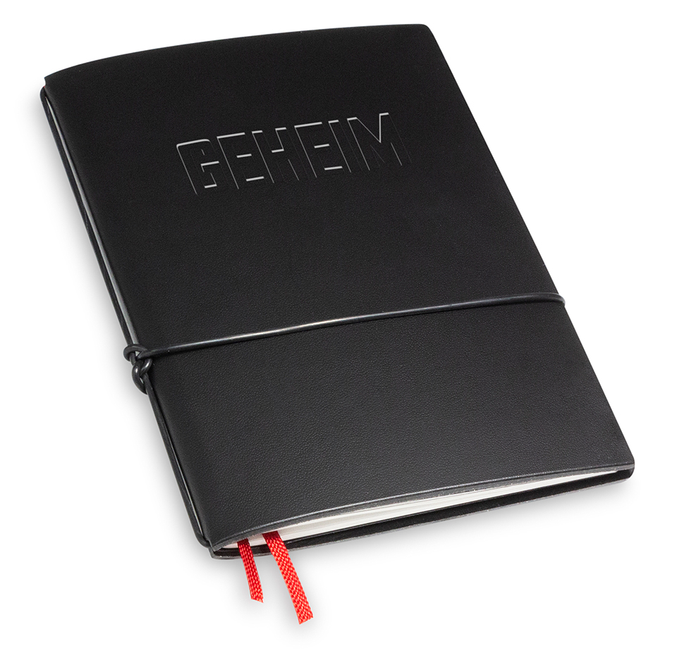 "GEHEIM" A6 1er notebook Lefa black with branding (L170)