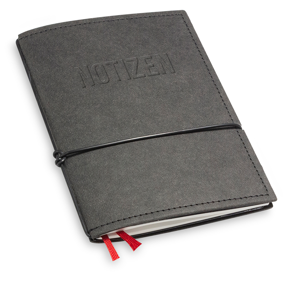 "NOTIZEN" A6 1er notebook Texon black with branding (L210)