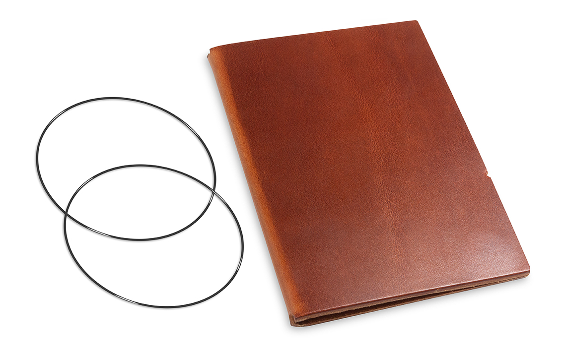 A6 Cover for 1 inlay, leather nature brandy incl. ElastiXs (L50)
