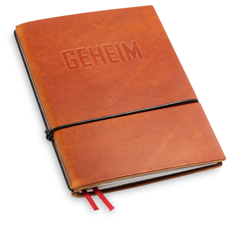 "GEHEIM" A6 1er cuir foulonné avec 1 carnet de notes, brandy(L10)