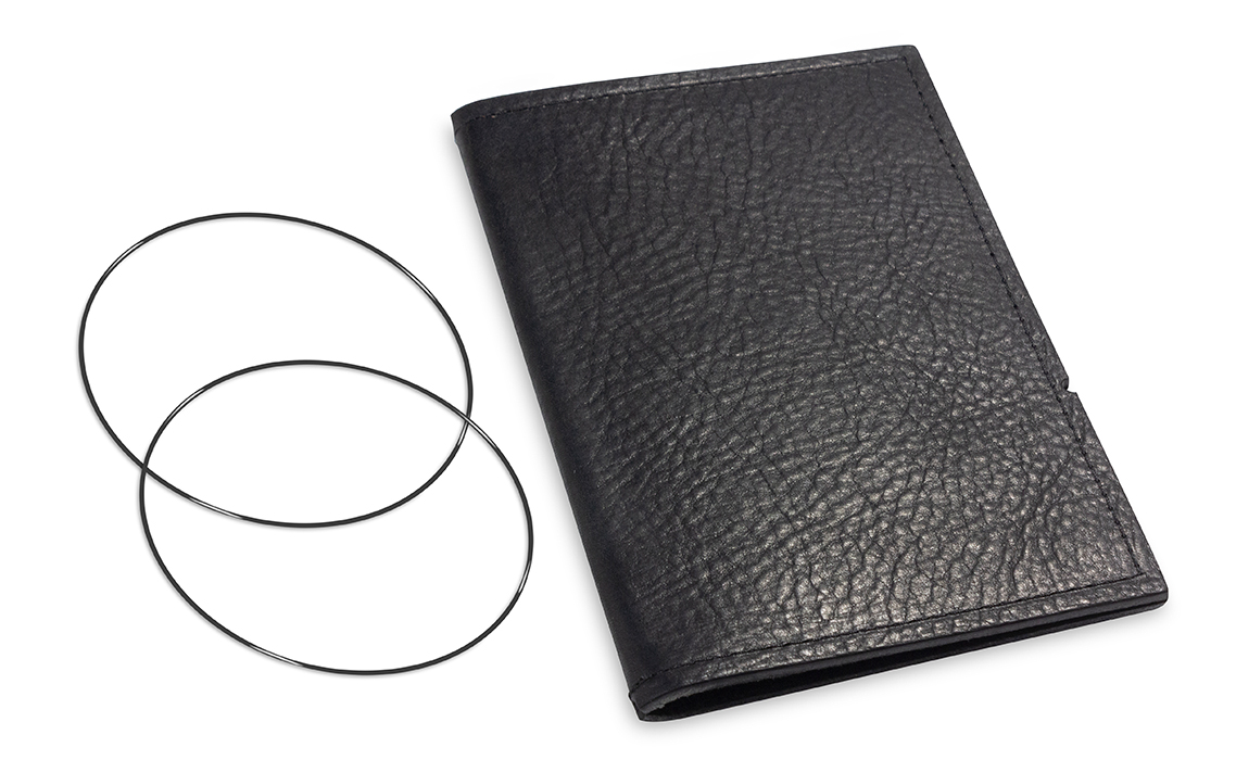 A6 Cover for 1 inlay, leather nature black incl. ElastiXs