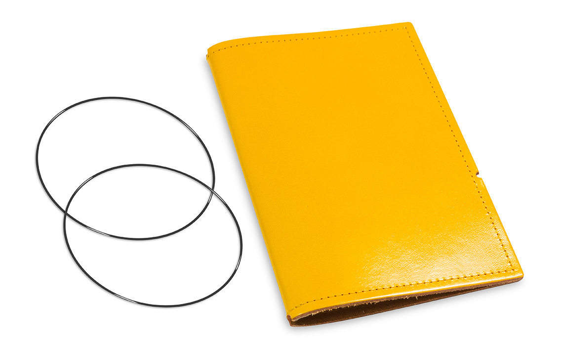 A6 Couverture pour 1 carnet, cuir lisse jaune, ElastiXs inclus (L70)