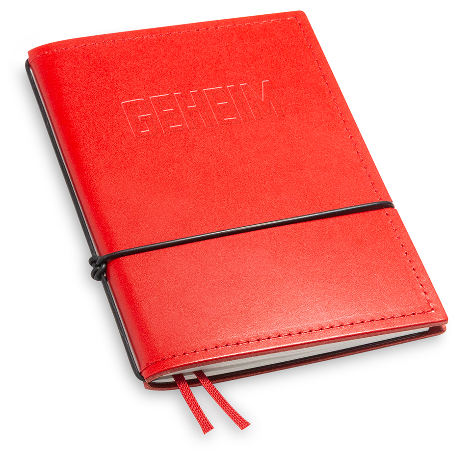 "GEHEIM" A6 1er cuir lisse rouge avec 1 carnet de notes (L90)