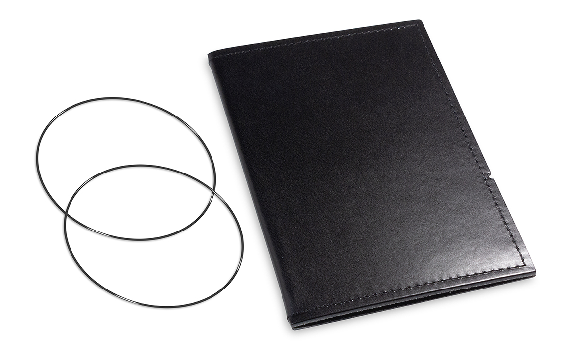 A6 Couverture pour 1 carnet, cuir lisse noir, ElastiXs inclus (L140)