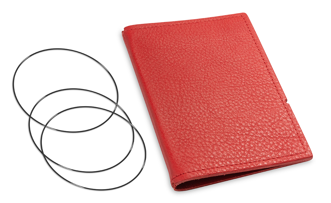 A6 Cover for 2 inlays, leather nature red incl. ElastiXs (L20)