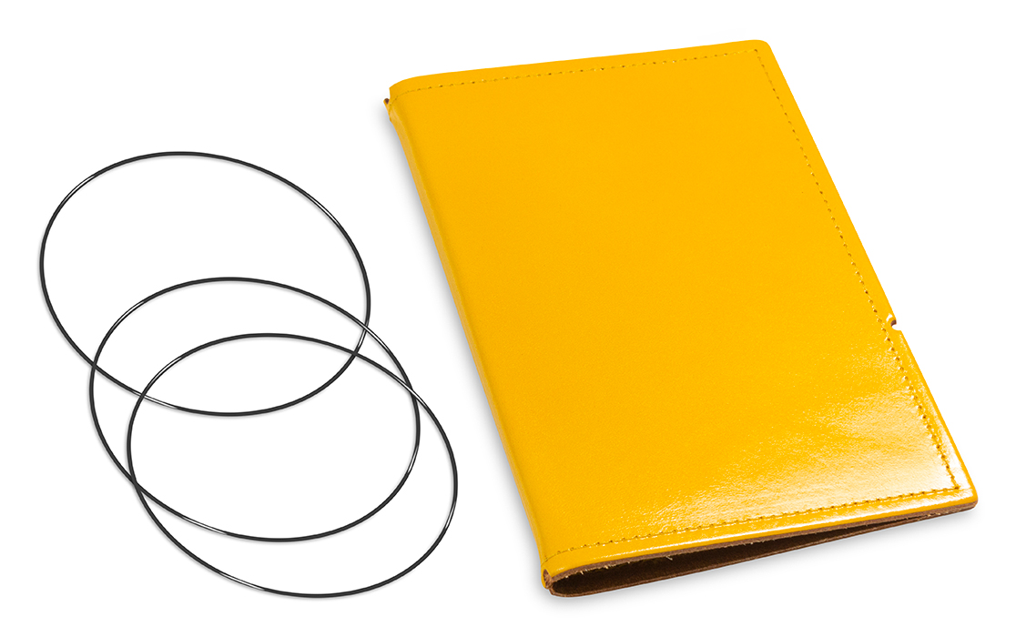 A6 Couverture pour 2 carnets, cuir lisse jaune, ElastiXs inclus (L70)
