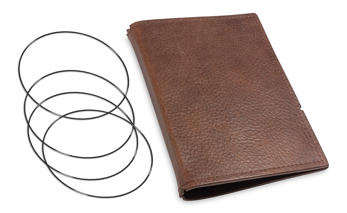 A6 Cover for 3 inlays, leather nature chestnut incl. ElastiXs (L30)