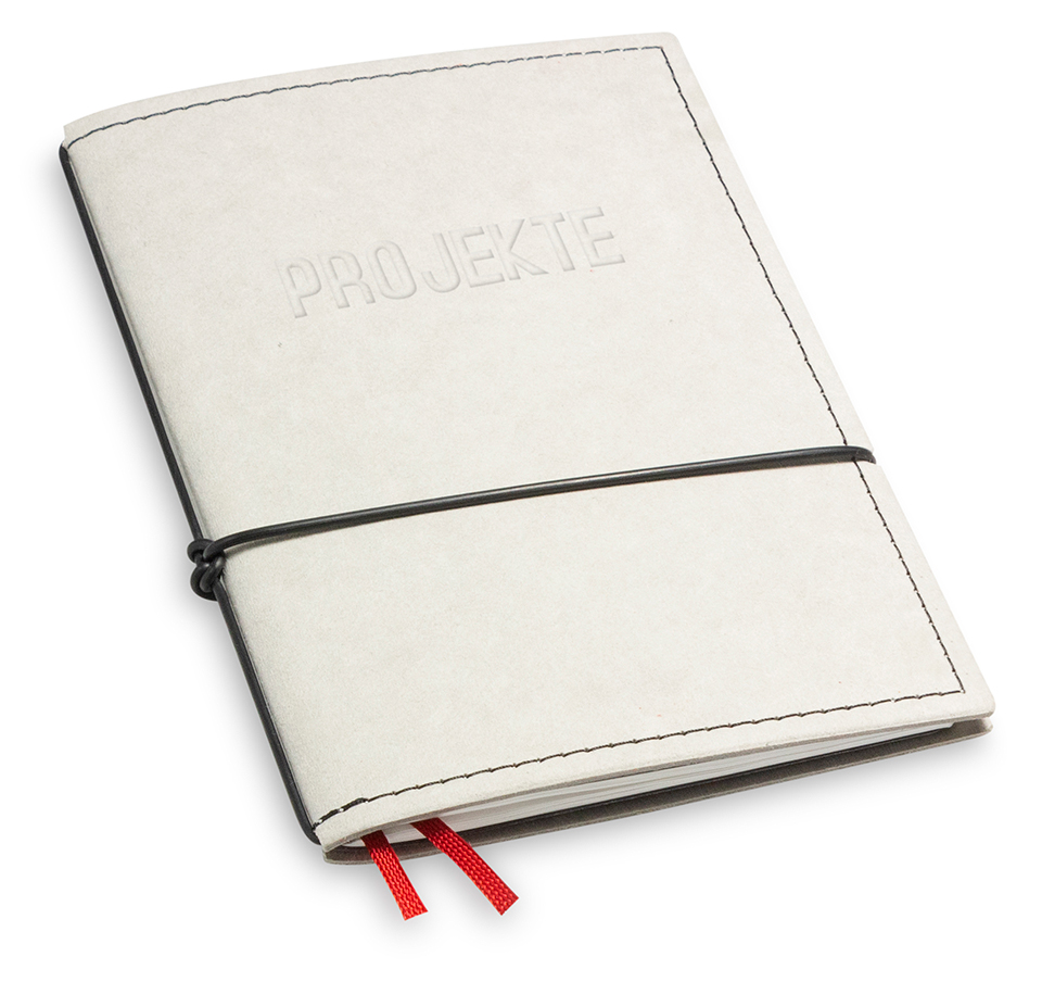 "PROJEKTE" A6 1er notebook Texon stone with branding (L200)