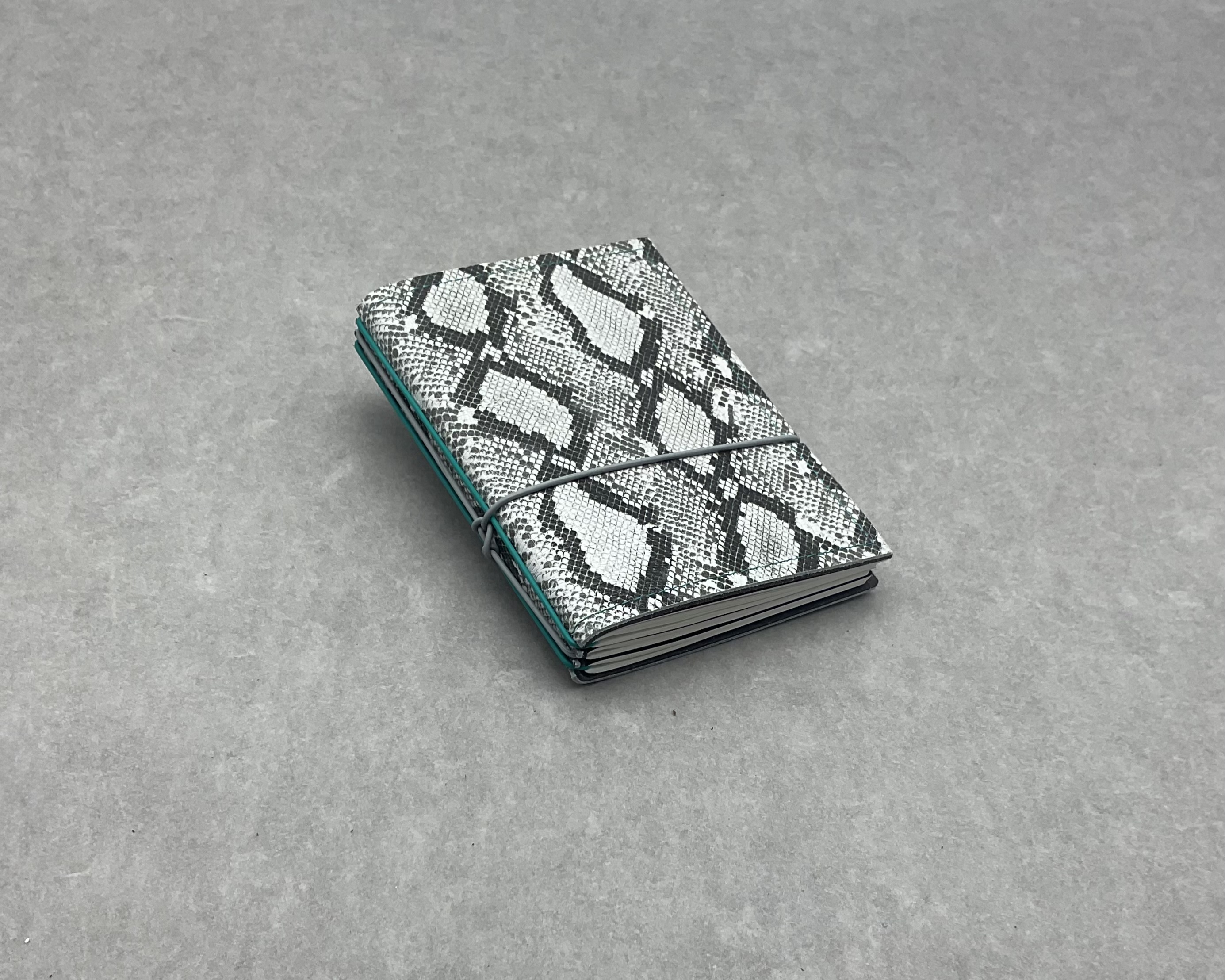 A6 3er cuir gaufré serpent, noir/blanc, ElastiXs turquoise et gris, mix