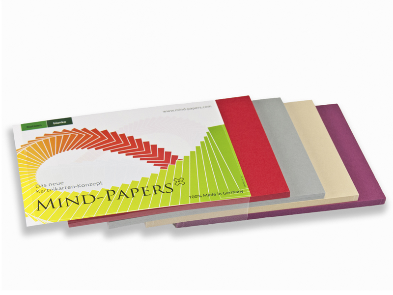 DIN A6 Mind-Papers Nachfüllpack, 100 Karteikarten sortiert, Farbe: beere, sandbeige, schiefer, rot