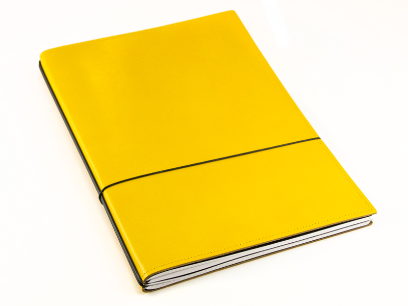 A4+ 2er Cuir lisse jaune avec deux carnets de notes et une double pochette (L70)