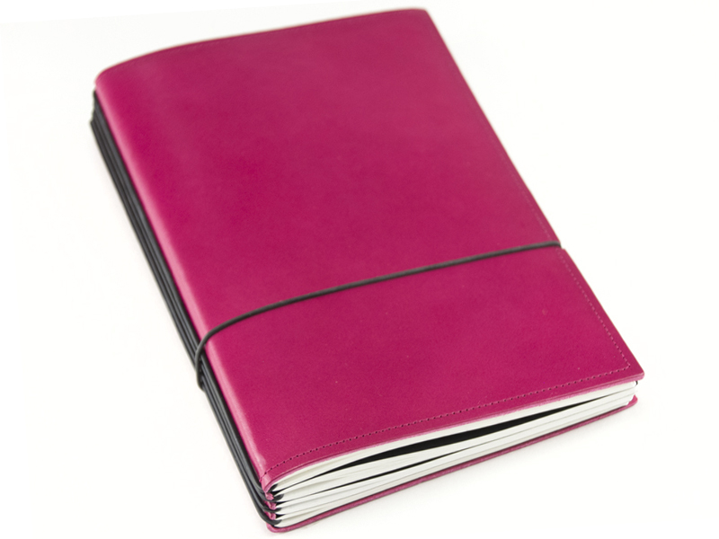 A5 4er notebook smooth leather magenta, 4 inlays (L120)