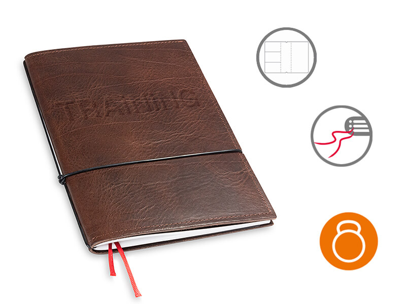 A5 Trainings-Tagebuch <br>"Sten Schulze Basic" – Leder Natur Kastanie