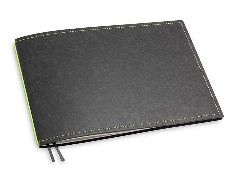 A5+ Landscape 1er notebook Texon black / green, 1 inlay (L210)