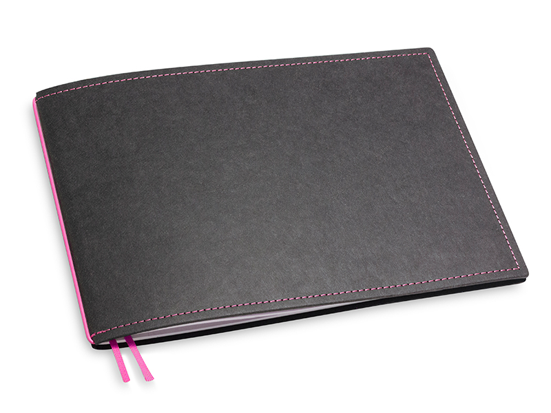 A5+ Landscape 1er notebook Texon black / magenta, 1 inlay (L210)