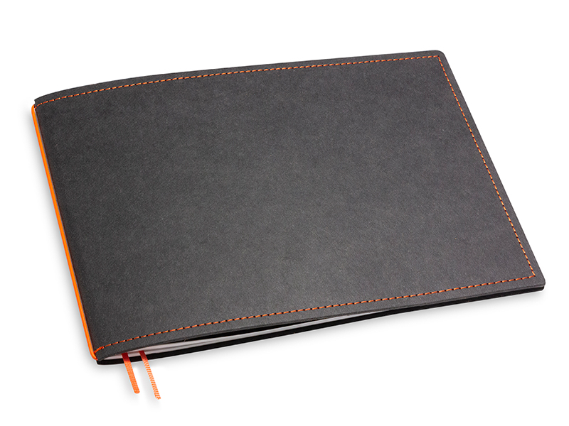 A5+ Landscape 1er notebook Texon black / orange, 1 inlay (L210)