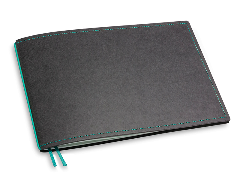 A5+ Landscape 1er notebook Texon black / turquoise, 1 inlay (L210)