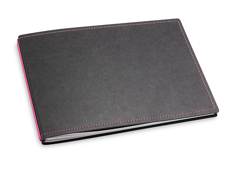 A5+ Landscape 2er notebook Texon black / magenta , 2 inlays (L210)