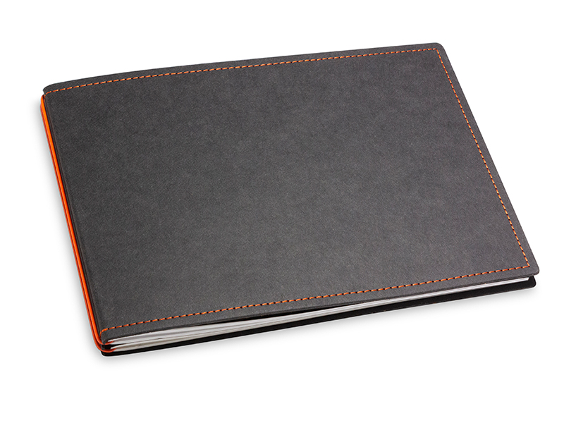 A5+ Landscape 2er notebook Texon black / orange, 2 inlays (L210)