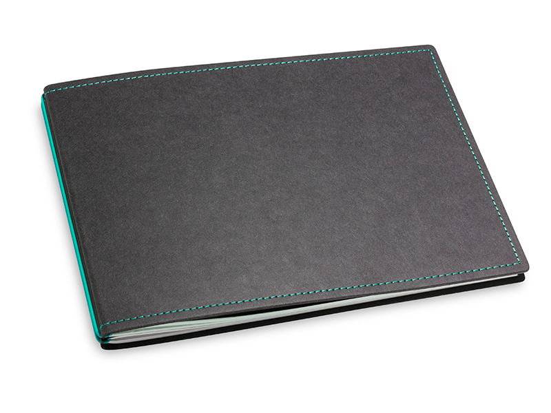A5+ Landscape 2er notebook Texon black / turquoise, 2 inlays (L210)