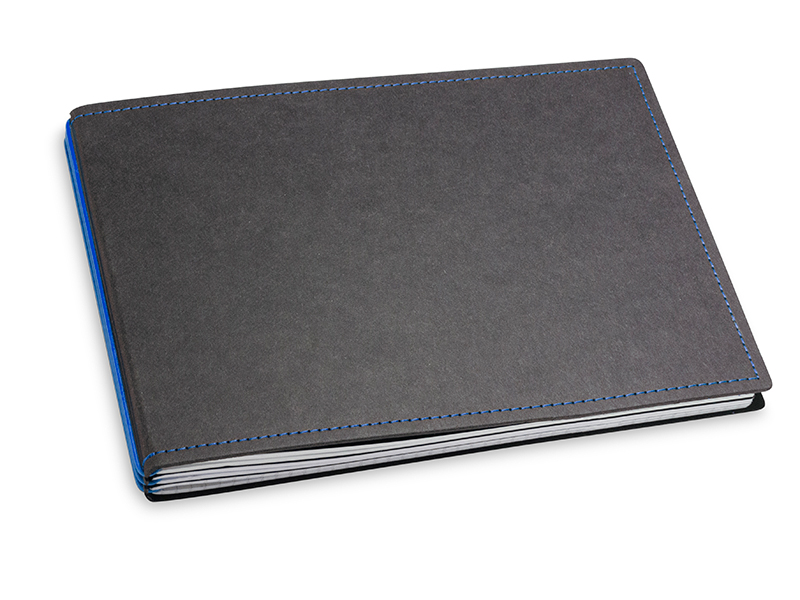A5+ Landscape 3er notebook with weekly calendar 2024 Texon black/blue, 3 inlays (L210)