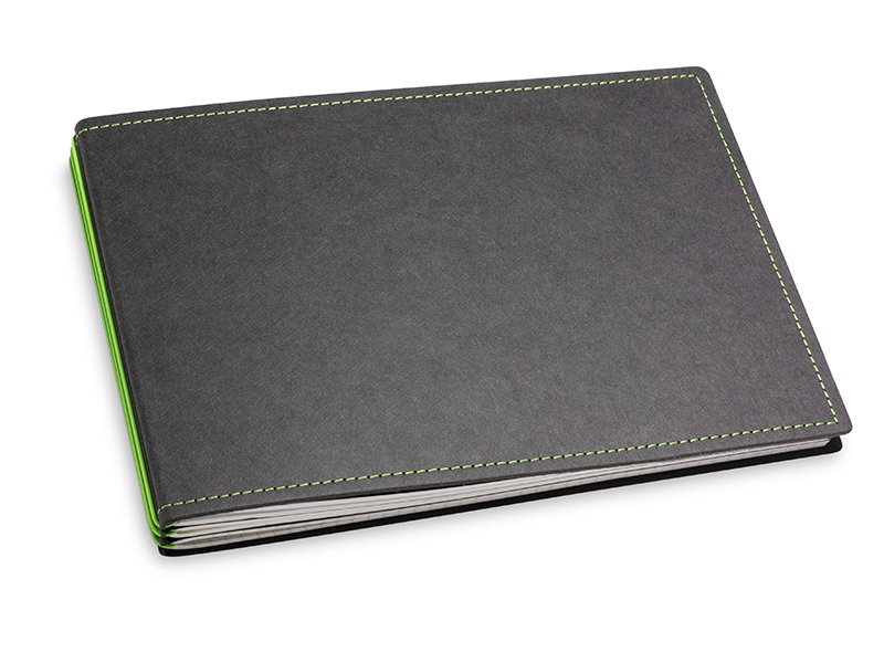 A5+ Landscape 3er notebook with weekly calendar 2024 Texon black/green, 3 inlays (L210)