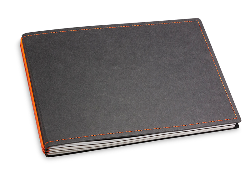 A5+ Landscape 3er notebook with weekly calendar 2024 Texon black/orange, 3 inlays (L210)