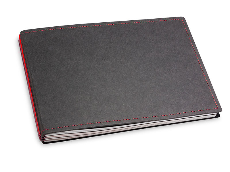 A5+ Landscape 3er notebook with weekly calendar 2024 Texon black/red, 3 inlays (L210)