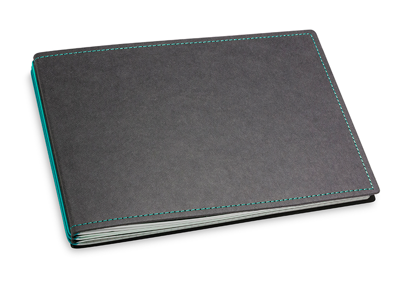 A5+ Landscape 3er notebook with weekly calendar 2024 Texon black/turquoise, 3 inlays (L210)