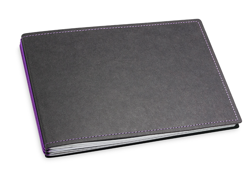 A5+ Landscape 3er notebook Texon black / purple, 3 inlays (L210)