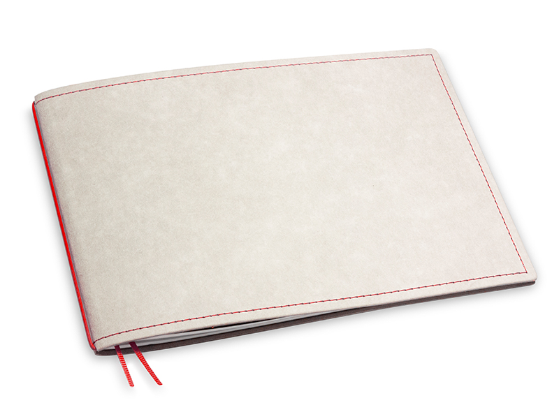 A5+ Landscape 1er notebook Texon stone / red, 1 inlay (L200)