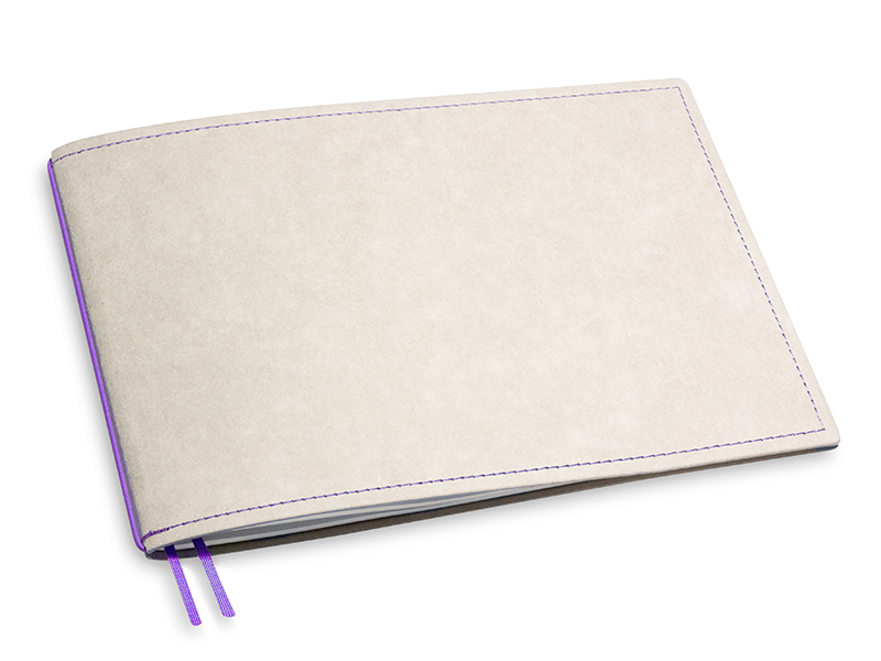 A5+ Landscape 1er notebook Texon stone / purple, 1 inlay (L200)