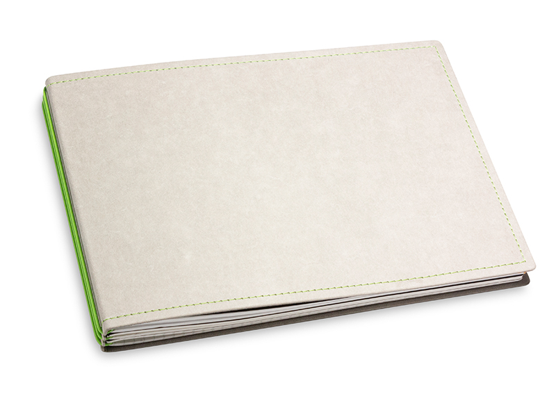 A5+ Landscape 3er notebook with weekly calendar 2024 Texon stone/green, 3 inlays (L200)