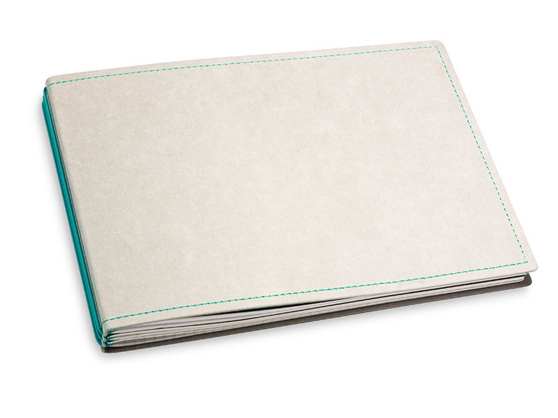 A5+ Landscape 3er notebook with weekly calendar 2024 Texon stone/turquoise, 3 inlays (L200)