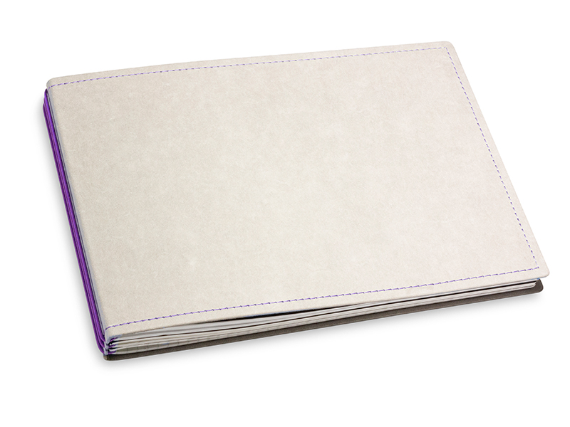 A5+ Landscape 3er notebook with weekly calendar 2024 Texon stone/purple, 3 inlays (L200)