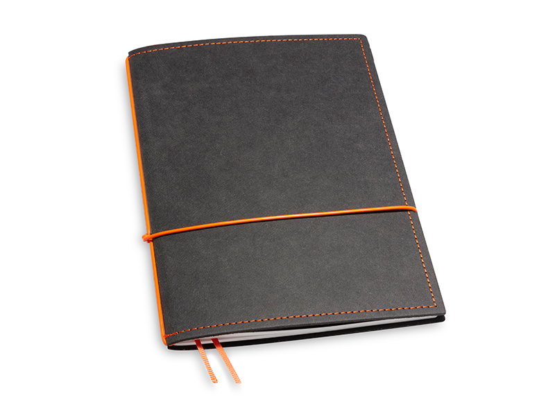 A5 1er notebook texon black / orange, 1 inlay (L210)
