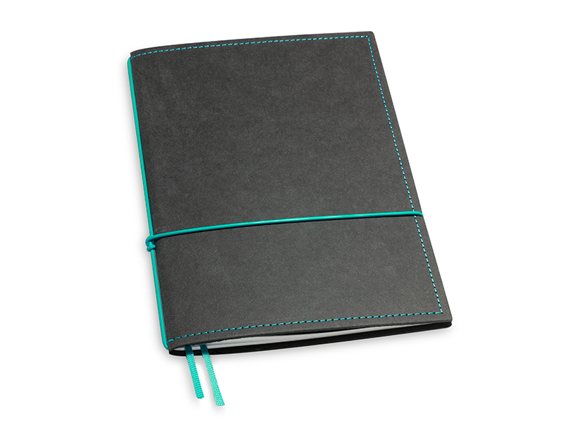 A5 1er notebook texon black / turquoise, 1 inlay (L210)