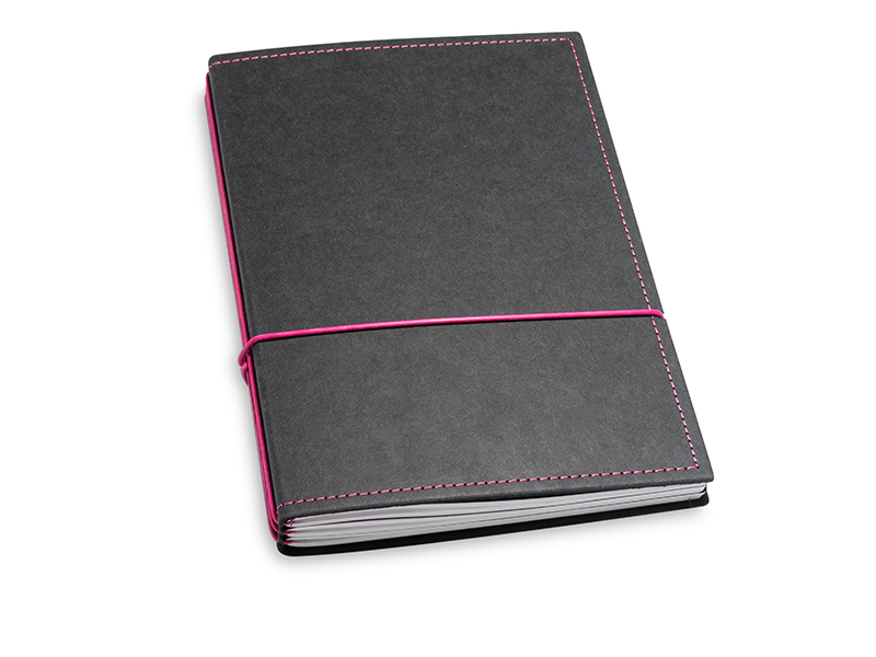 A5 3er notebook texon black / magenta, 3 inlays (L210)