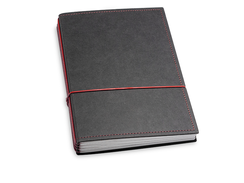 A5 4er notebook texon black / red, 4 inlays (L210)