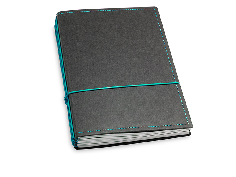 A5 4er notebook texon black / turquoise, 4 inlays (L210)