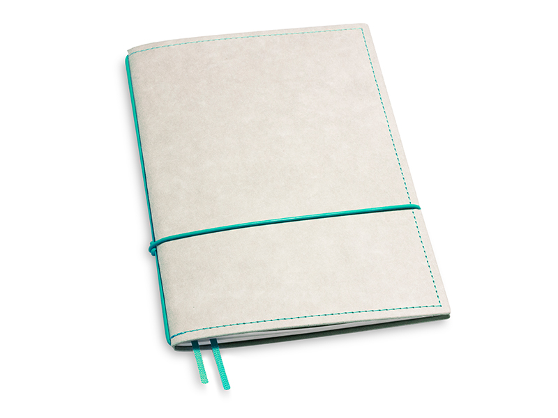 A5 1er notebook texon stone / turquoise, 1 inlay (L200)